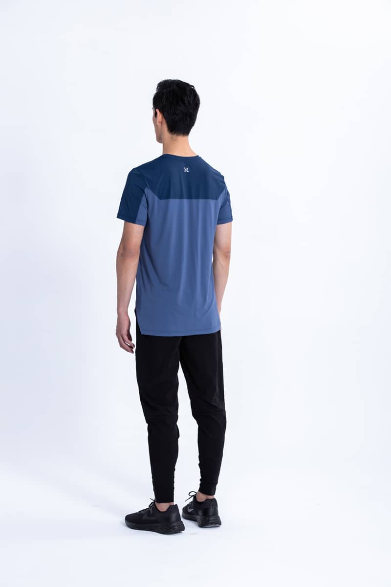 ACTIVE-PRO™ M型撞色裸感短TEE - 深霧藍